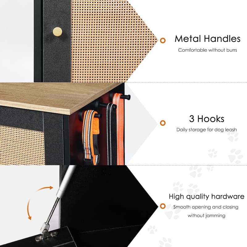 Feeding station with 2 lockers, Pet Feeding Station With 2 elevated Dog Bowls, Side Hooks, Hidden Pet Feeding Station