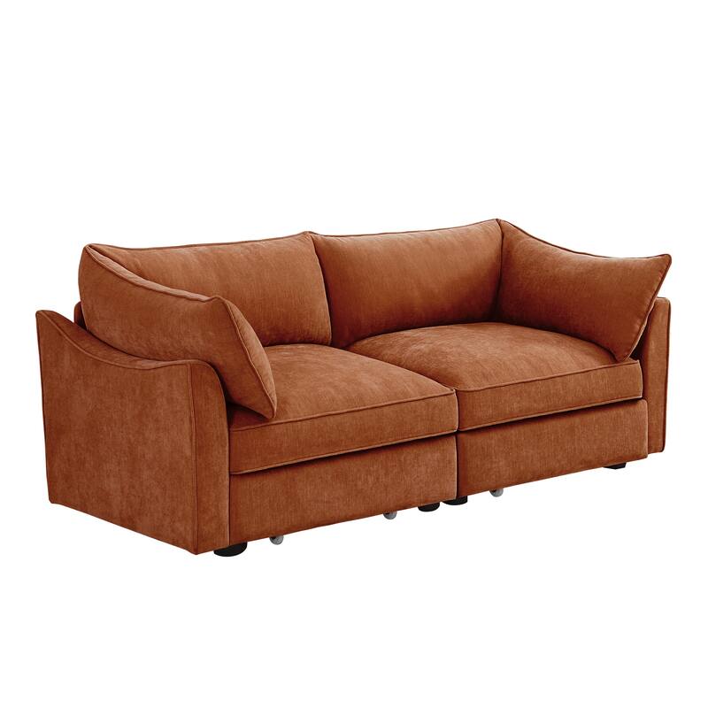 GDFStudio - Chenille 2-Seater 78.7" Sofa with Pull-Out Storage and Crescent Arms