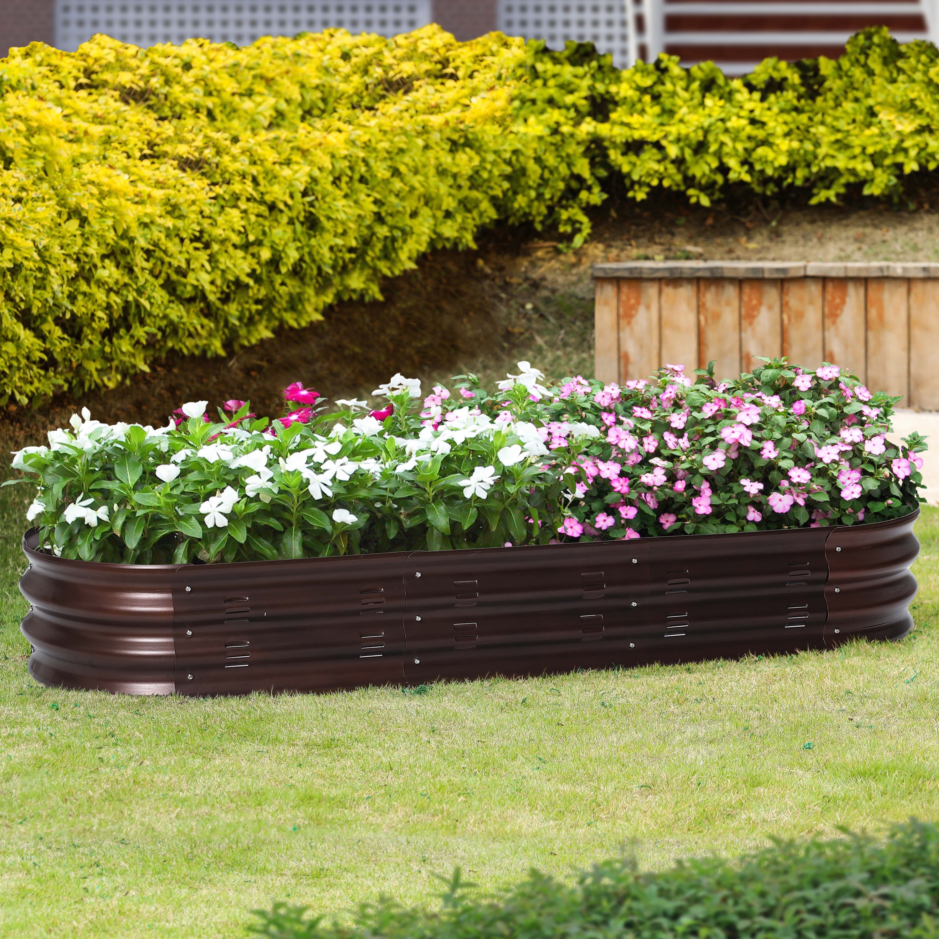 Brown Metal 5.5-Ft Oval Raised Garden Bed Planter - 5.5ft W x 1.625ft D x 0.8ft H