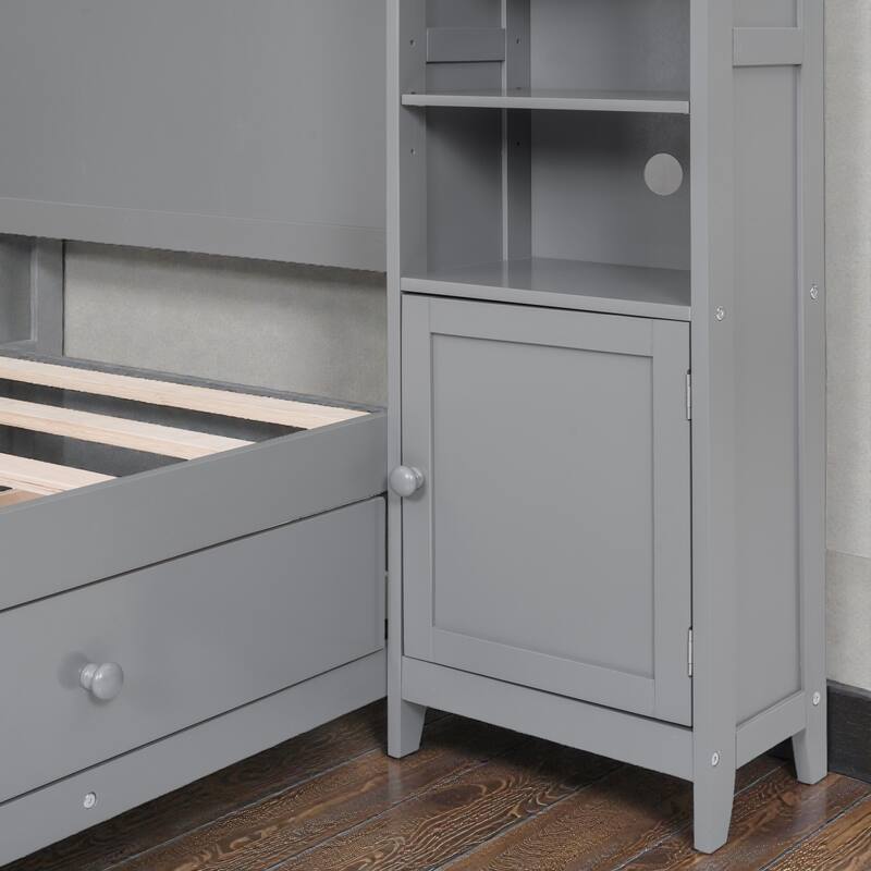 Full Size Wooden Platform Bed with Storage Drawers, All-in-One Cabinet and Shelf Headboard