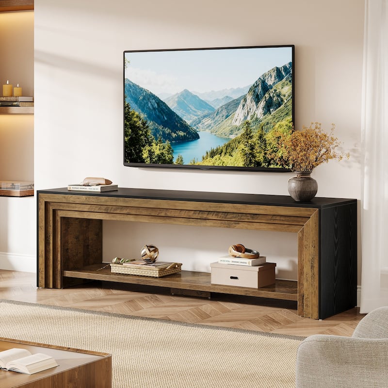 70" TV Stand for TVs, Wooden Entertainment Center with Open Storage Shelves, Low Media Console for Living Room, Bedroom