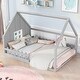 preview thumbnail 2 of 10, Gray Full Toddler Bed with House Roof Window Fence, Playful Floor Bed