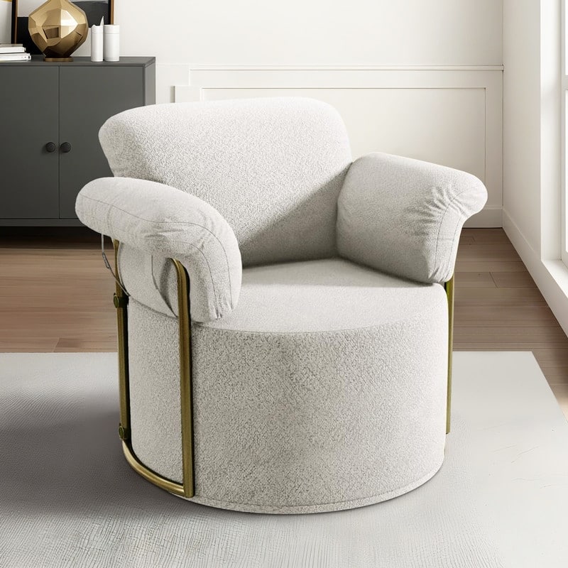 Modern Swivel Boucle Accent Chair Lounge Chair with Gold Metal Base