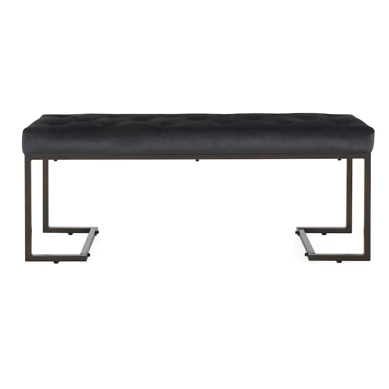 Modern Design Upholstered Button Tufted Bench, Durable Iron Frame, Black and Bronze