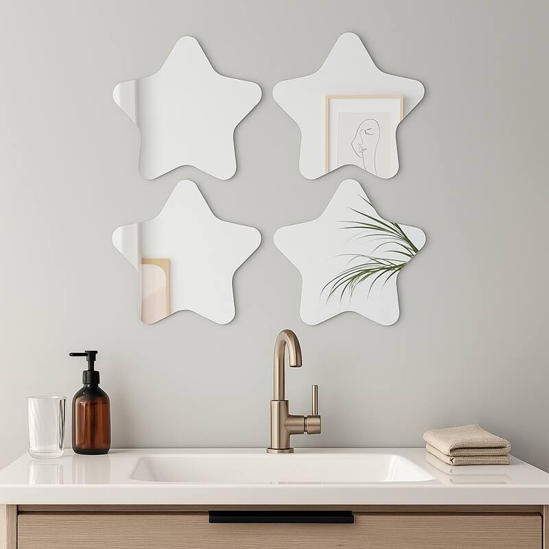 Small Decorative Wall Self Adhesive Shaped Mirrors - Set of 4 - Star