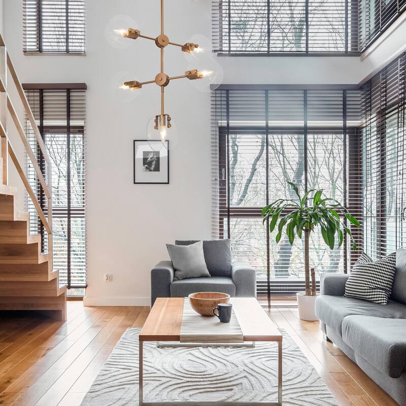 Velus Mid-century Modern Gold 5-light Chandeliers 360 Degree Rotatable with Seeded Glass - D22.5'' x H79.5''