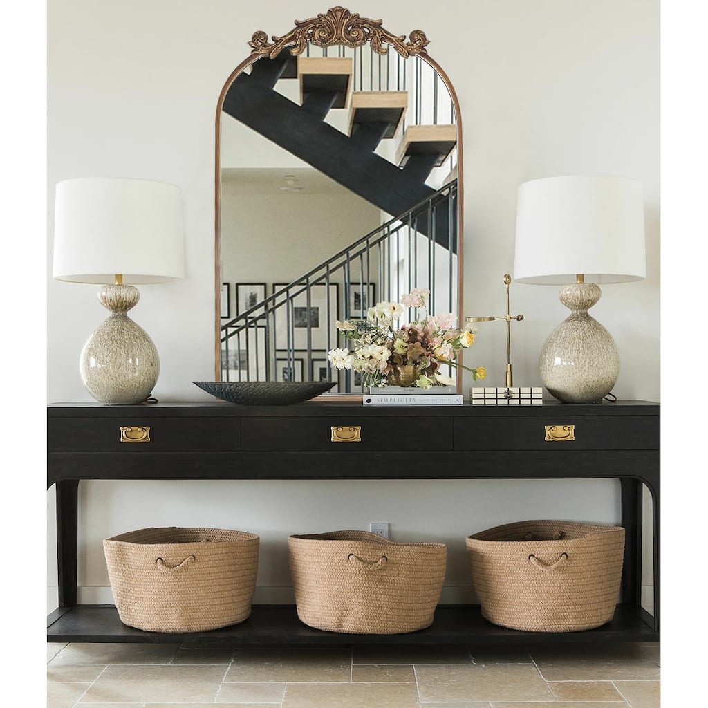Traditional Arch Mirror, Antique Gold Mirror, Carved Elegant Arch Bathroom Mirror, 19"x 30" - 19W * 30H Inches