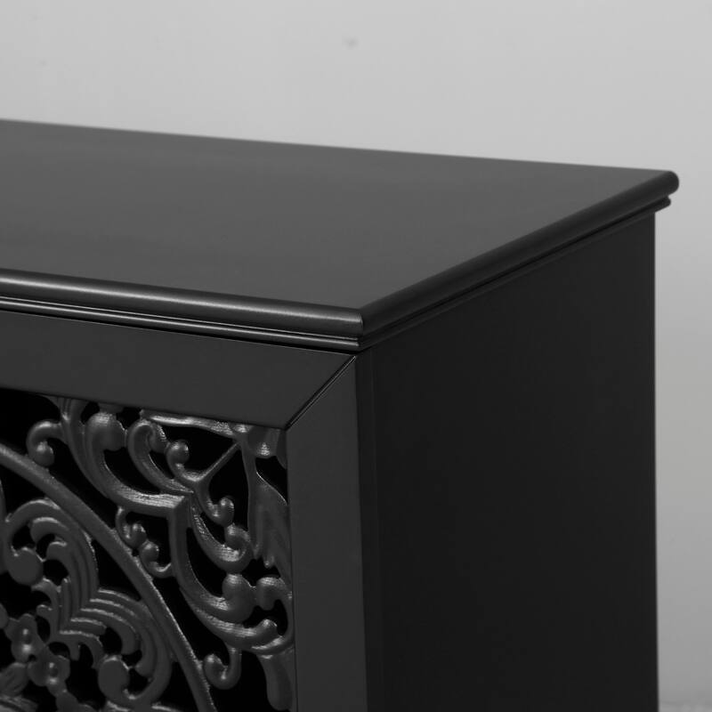 Roomfitters 60" Antique Buffet Cabinet, Floral Carved 4-Door Sideboard with Solid Wood Legs & Brass Handles