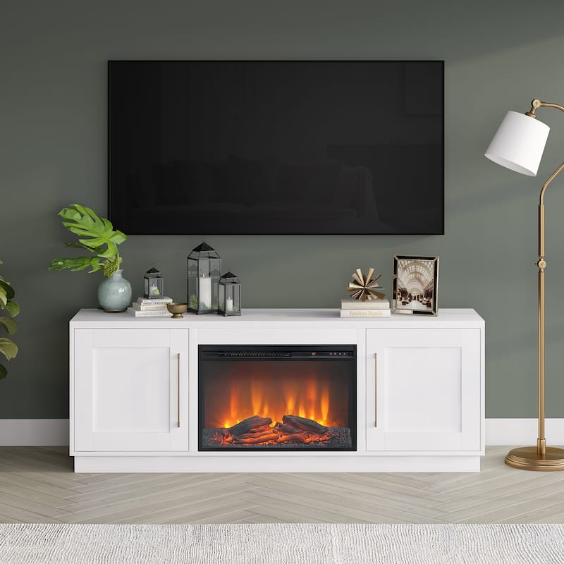 Tillman Rectangular TV Stand with Log Fireplace for TV's up to 75" - White