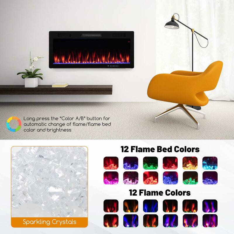 Costway 40"/50"/60" Linear Electric Fireplace 1500W Recessed
