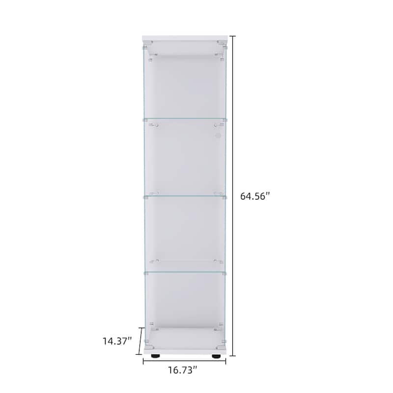 Lighted 4 Shelves Glass Cabinet Glass Display Cabinet with One Door