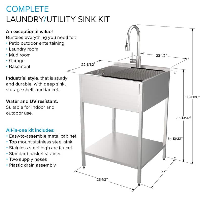 Transolid TRS_K-EWS-2422S Contemporary Laundry Washstand 24" Free