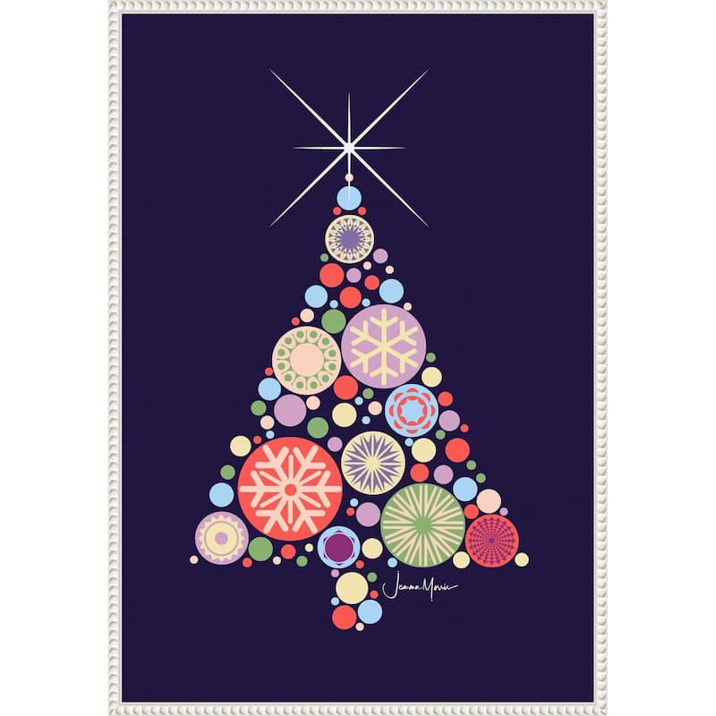 Ornament Christmas Tree Night by Jemma Morris (23 x 33 in.), Framed Canvas Wall Art Print - Sylvie Beaded White