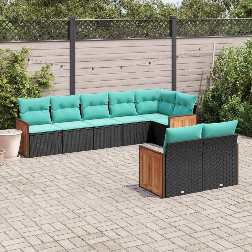 vidaXL 8 Piece Patio Sofa Set with Cushions Black Poly Rattan