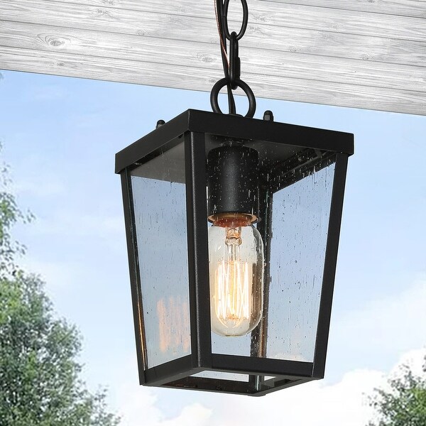 1-Light Black Glass Outdoor Pendant Lights Exterior Porch Wall Lamp ...