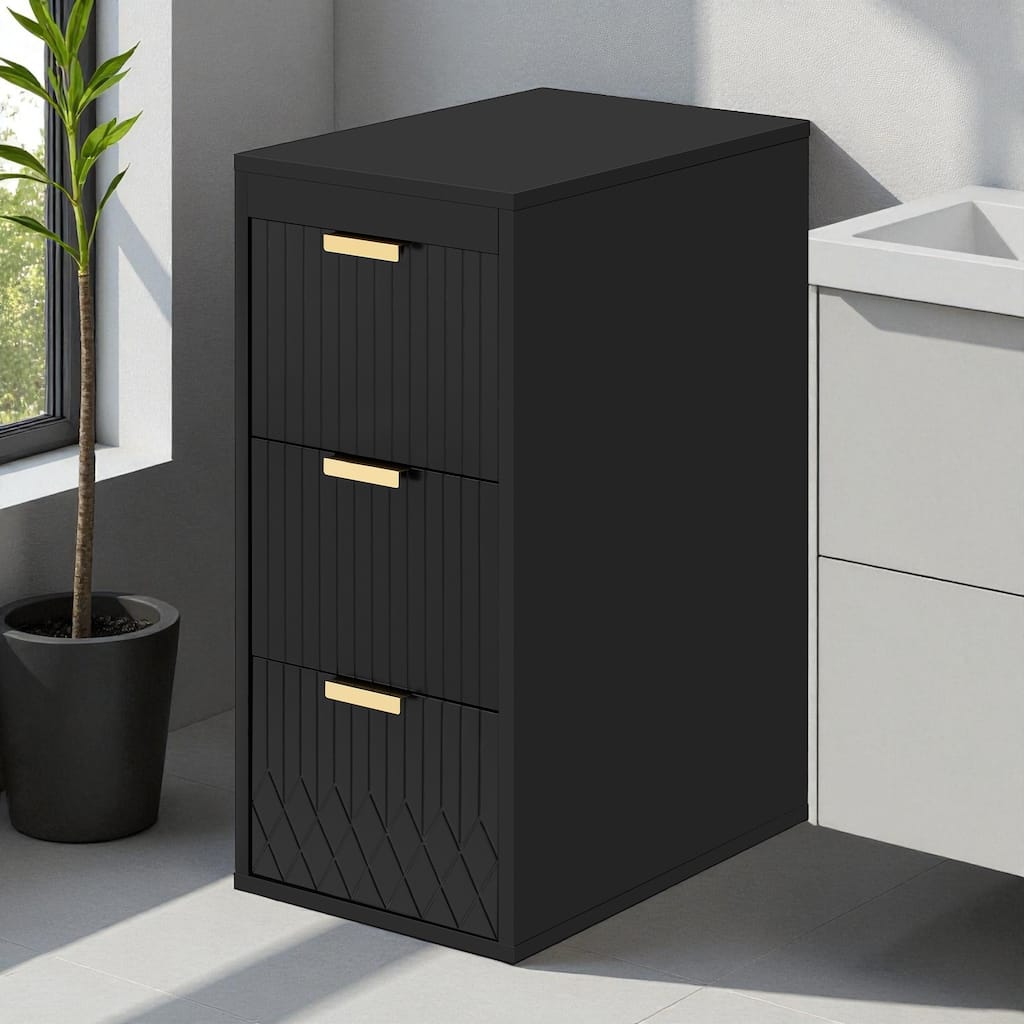 12" Wall Mounted Floating Bathroom Side Cabinet with Drawers, Modern MDF Storage Cabinet with L-Shape Handles