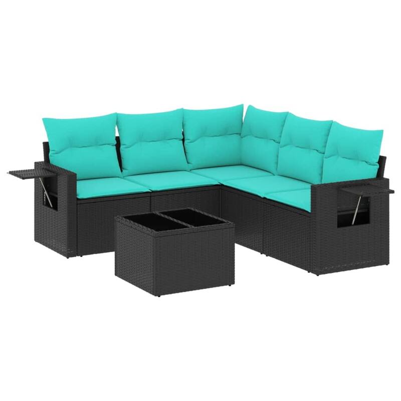 vidaXL 5 Piece Patio Sofa Set with Cushions Black Poly Rattan