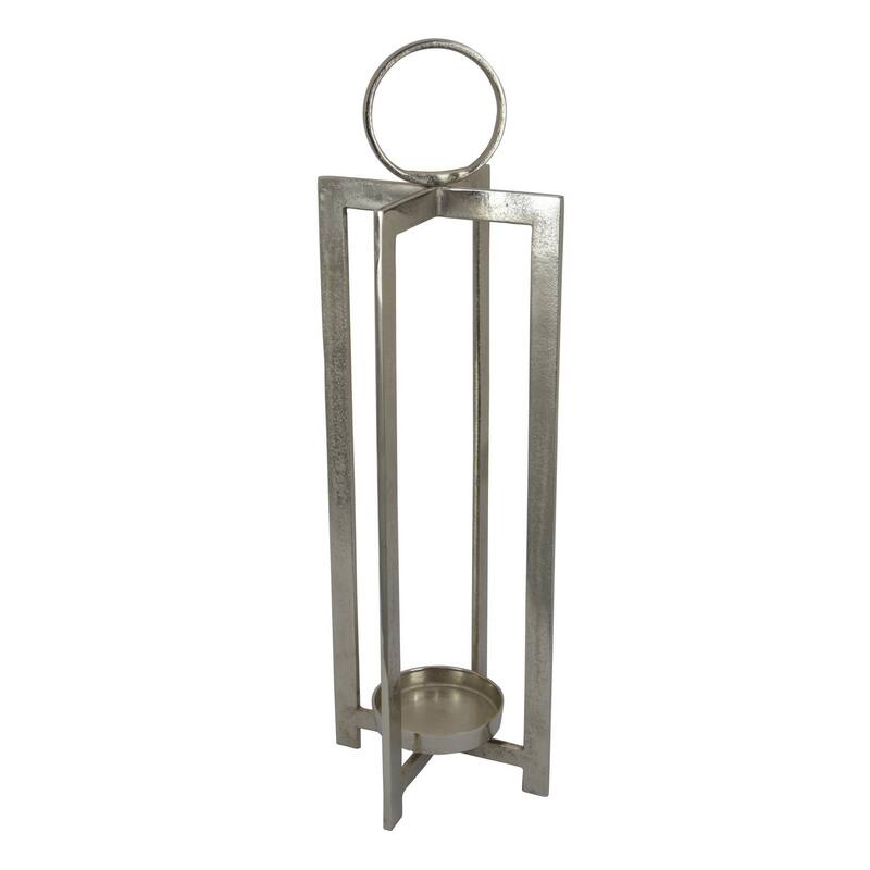 Siana 31 Inch Lantern Candle Holder, Classic Silver Finished Metal