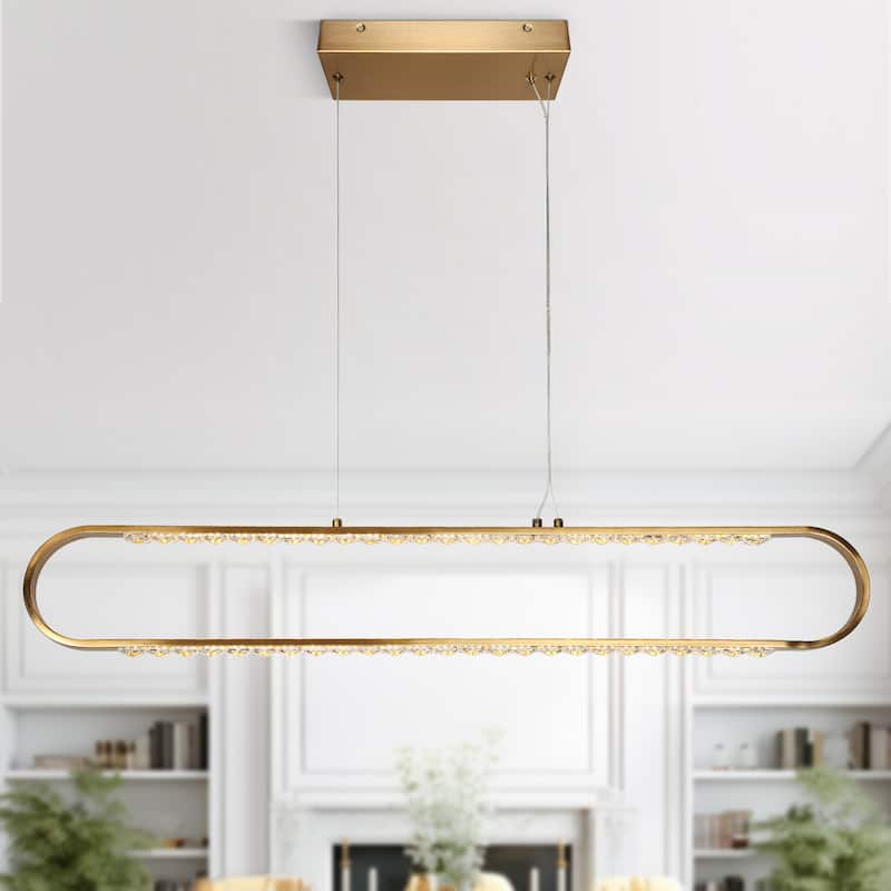Modern Gold LED Crystal Linear Chandelier for Kitchen Island Dining Room