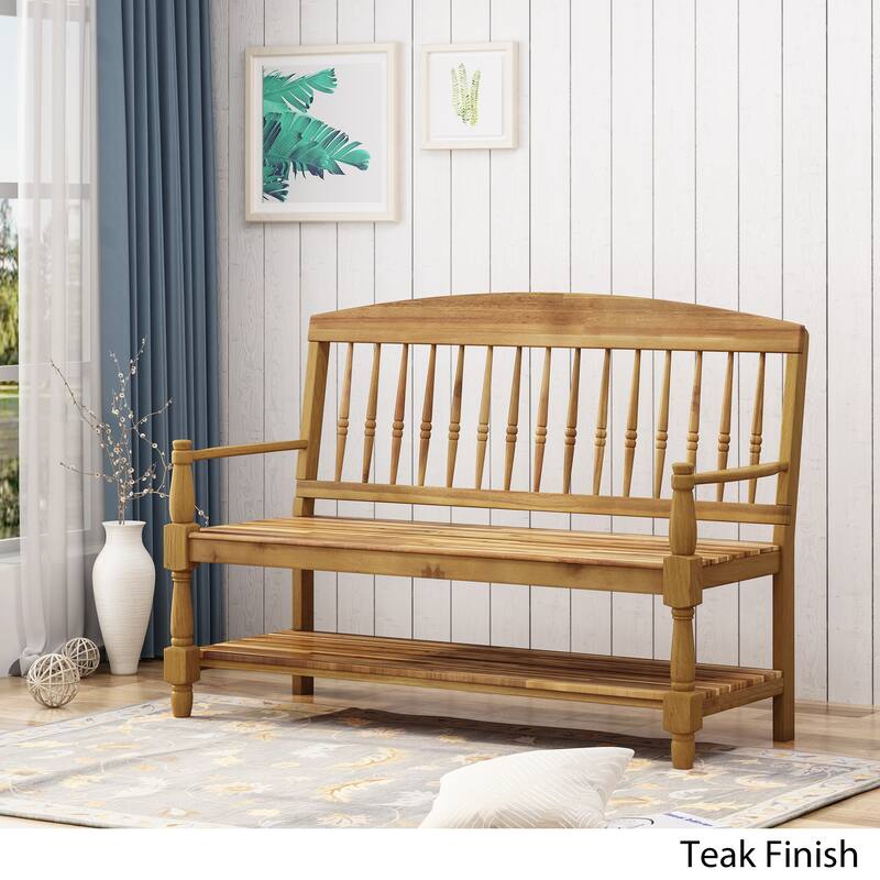 Lennon Acacia Wood Bench with Shelf by Christopher Knight Home