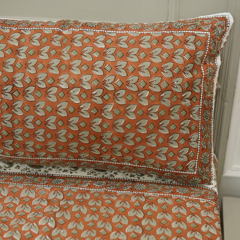 Fabdivine Cotton Hand Block Floral Flat Sheet Bed Room Home Décor Accent Gift - Titli- Rust Brown - Full