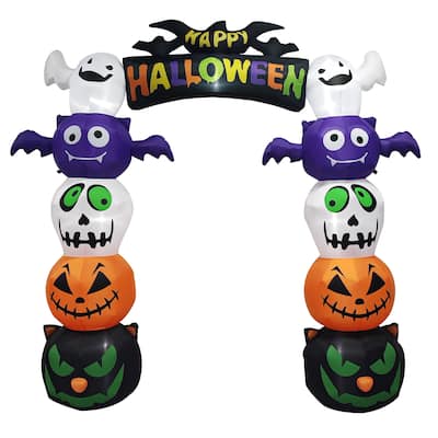 8.2FT Halloween Inflatable Archway with Pumpkins and Ghosts Lighted Yard Blow Up Decor