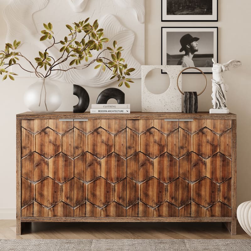 Wood Storage Cabinet with Adjustable Shelves for Living Room or Entryway Organization