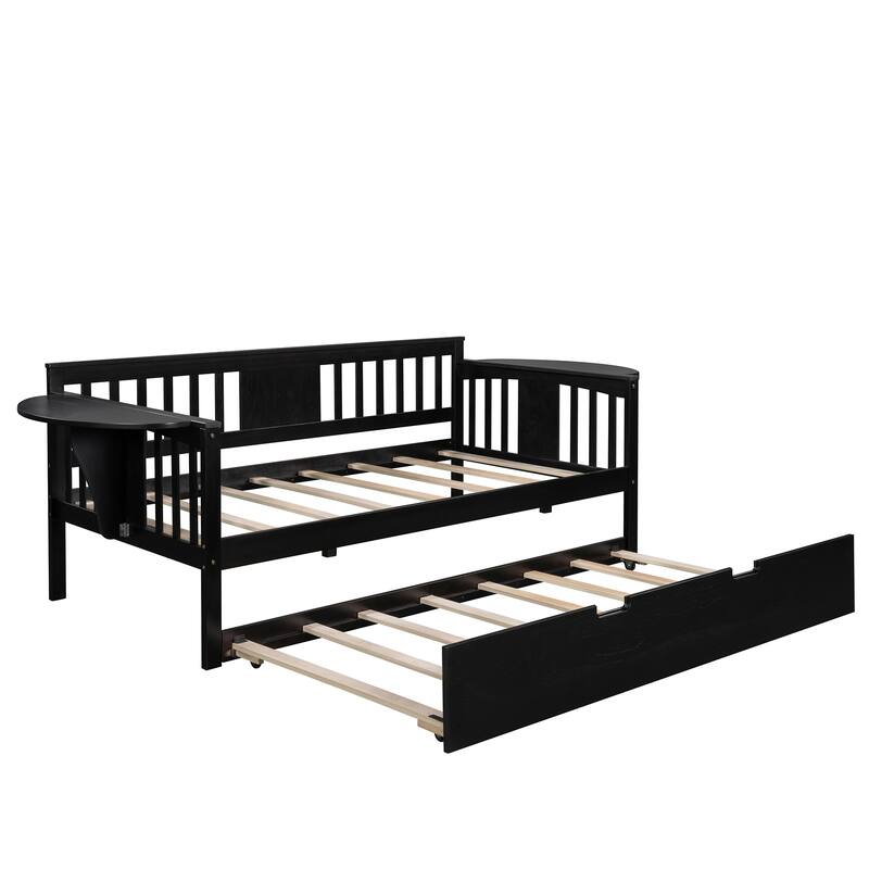 Twin Pine Daybed with Trundle & Foldable Shelves