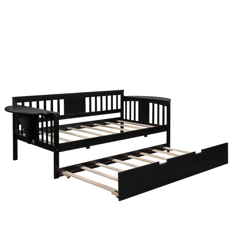 Twin Wooden Daybed with Trundle Bed, Sofa Bed for Bedroom or Living Room