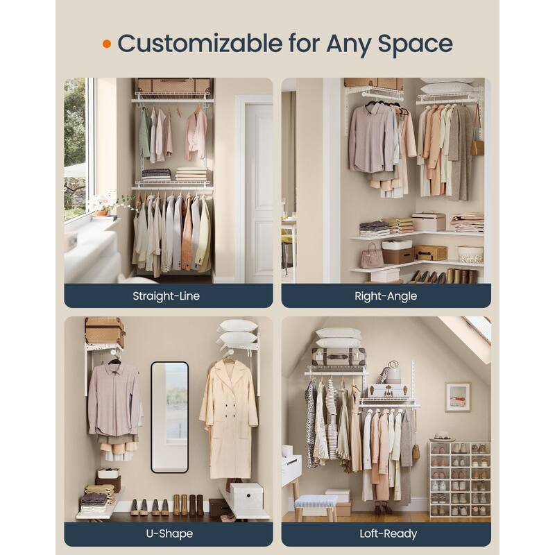 Closet System, 2-4 ft, with 2 Hanging Rods, 2 Shelves, Cloud White - Multi