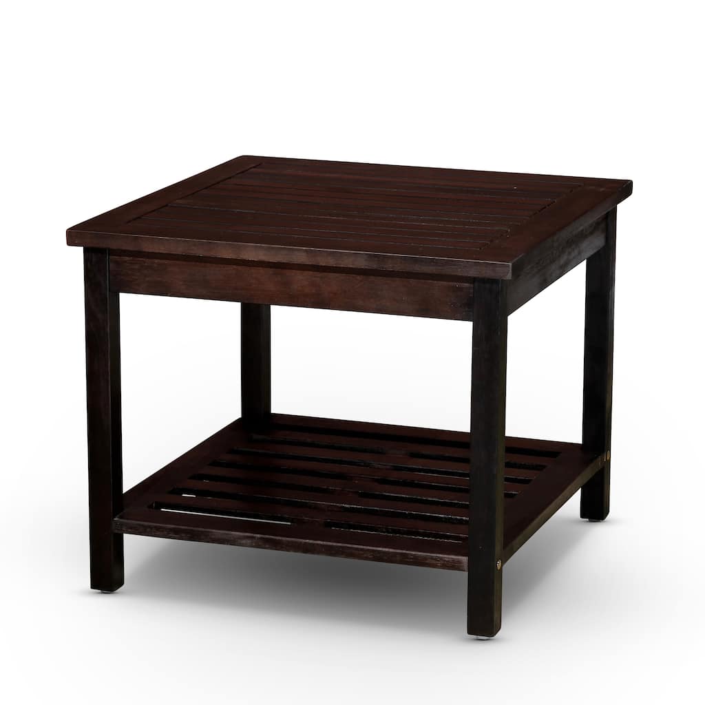 GDFStudio - Longs 22.50" Outdoor Solid Eucalyptus Wood Side Table with Two-Tier Storage Shelf & Slatted Tabletop - 2-Piece