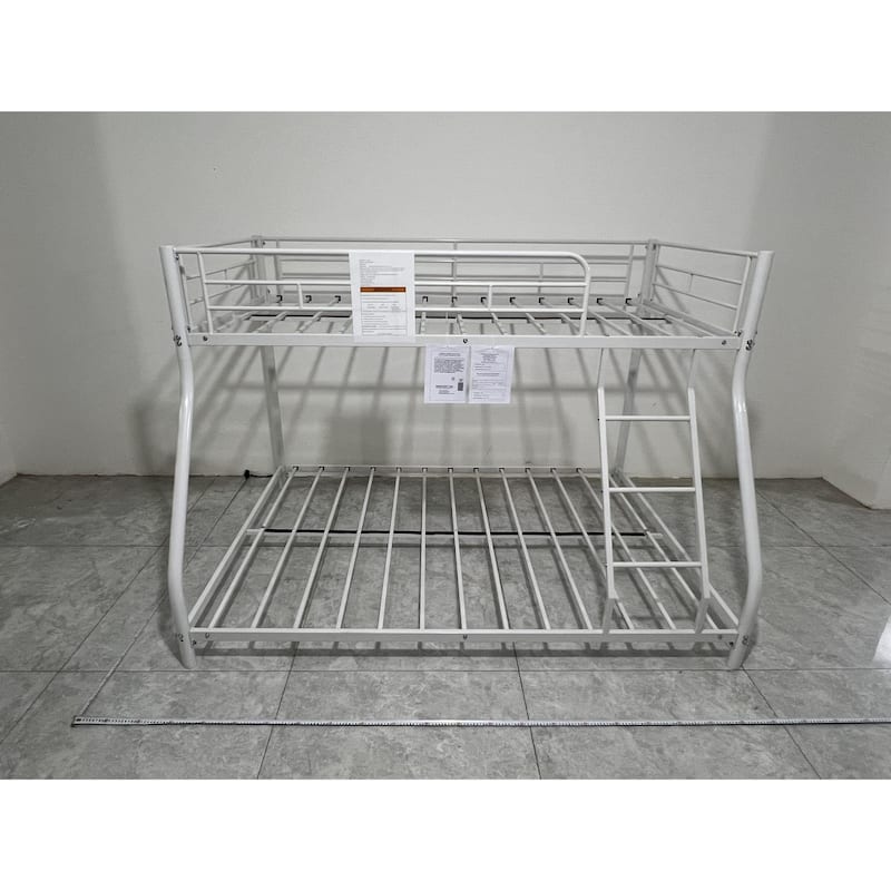 Twin over Full Size Metal Bunk Bed, Heavy-duty with Guardrail