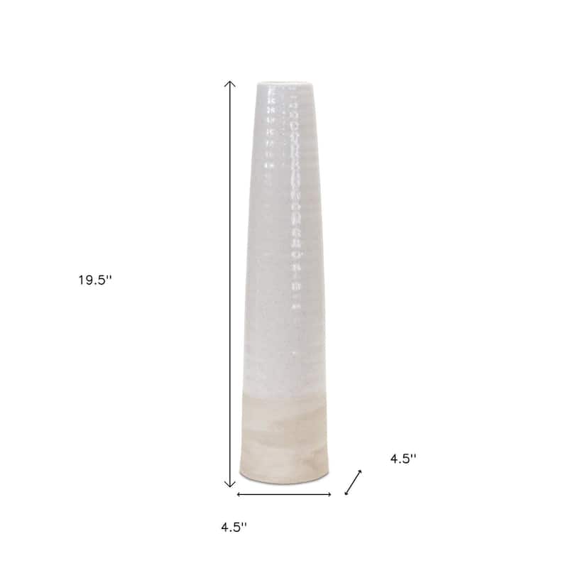 20" White And Sand Stoneware Tapered Cylinder Floor Vase - 4.50