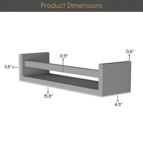 dimension image slide 2 of 3, Wallniture Elba Wall Mounted Kids Shelves Nursery Storage Toy Organizer Wood Bookshelf, Set of 2