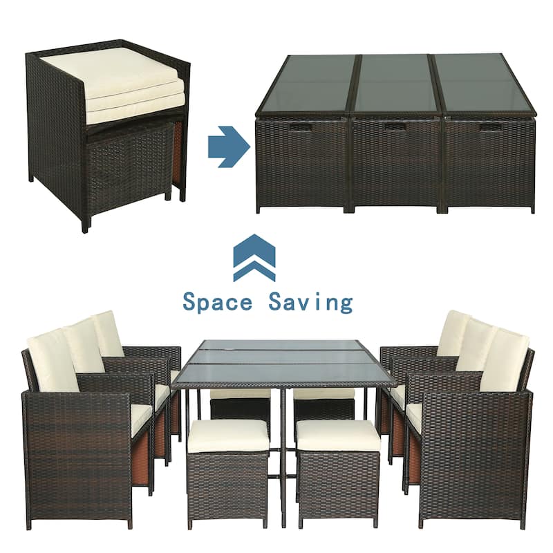 1-Piece Outdoor Rattan Wicker Patio Dining Table Set Garden Outdoor Patio Furniture Sets (11-Piece)