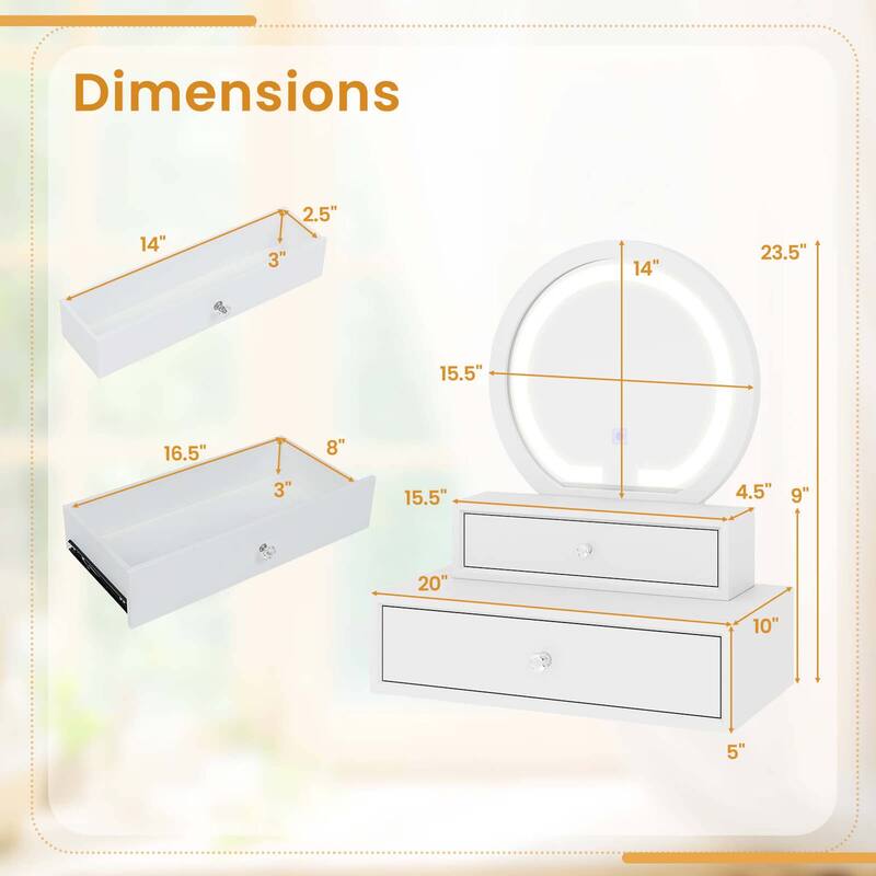 Costway Vanity Mirror with 2 Slide-out Drawers 3 Lighting Modes & - See Details