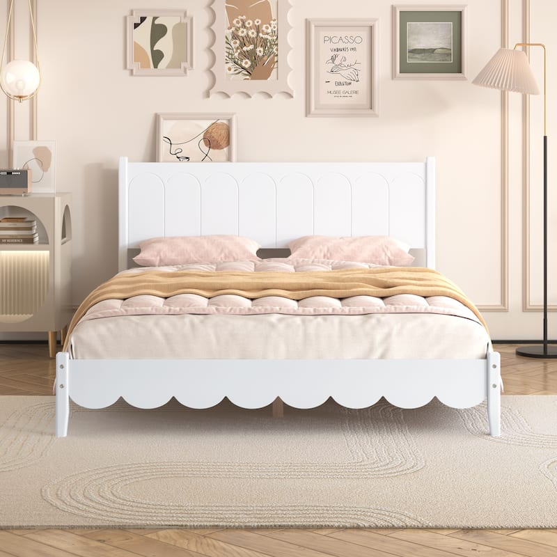 Wood Platform Bed Frame, Retro Style Bed with Rectangular Headboard