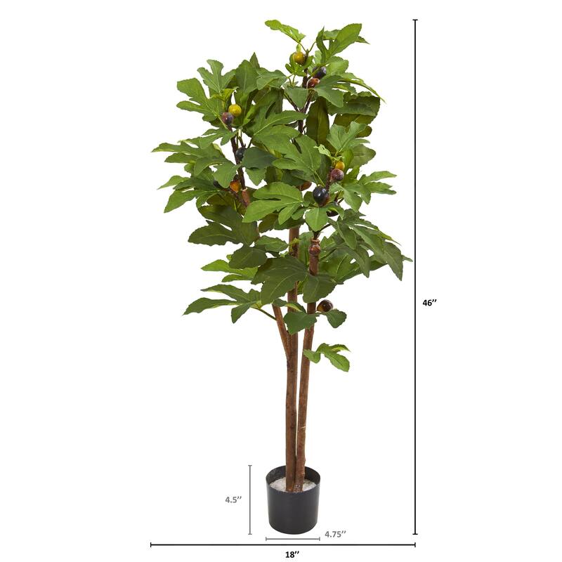 Artificial Fig Tree 46In - Realistic Fiddle Leaf Indoor Plant Décor - Green - 41-50 Inches