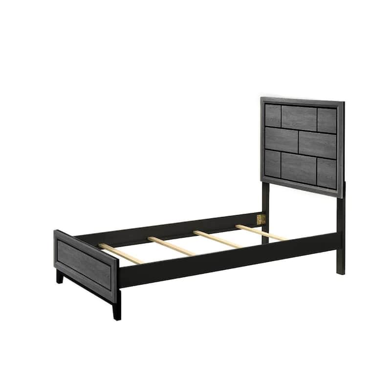 Twin Size Gray Geometric Design Low-profile Wooden Panel Bed for Kids