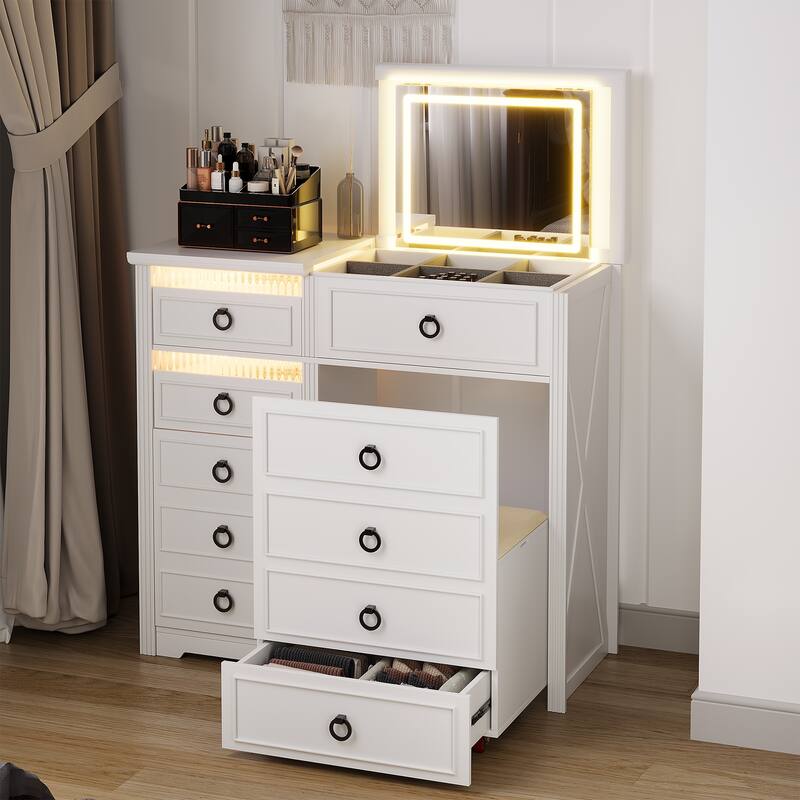 Makeup Vanity With Led Light and Hidden Storage