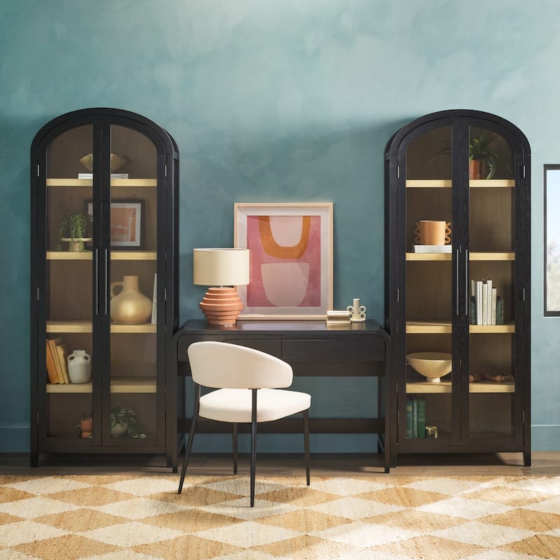 Middlebrook 3-Piece Set Writing Desk with 2 Glass Bookcases - Black