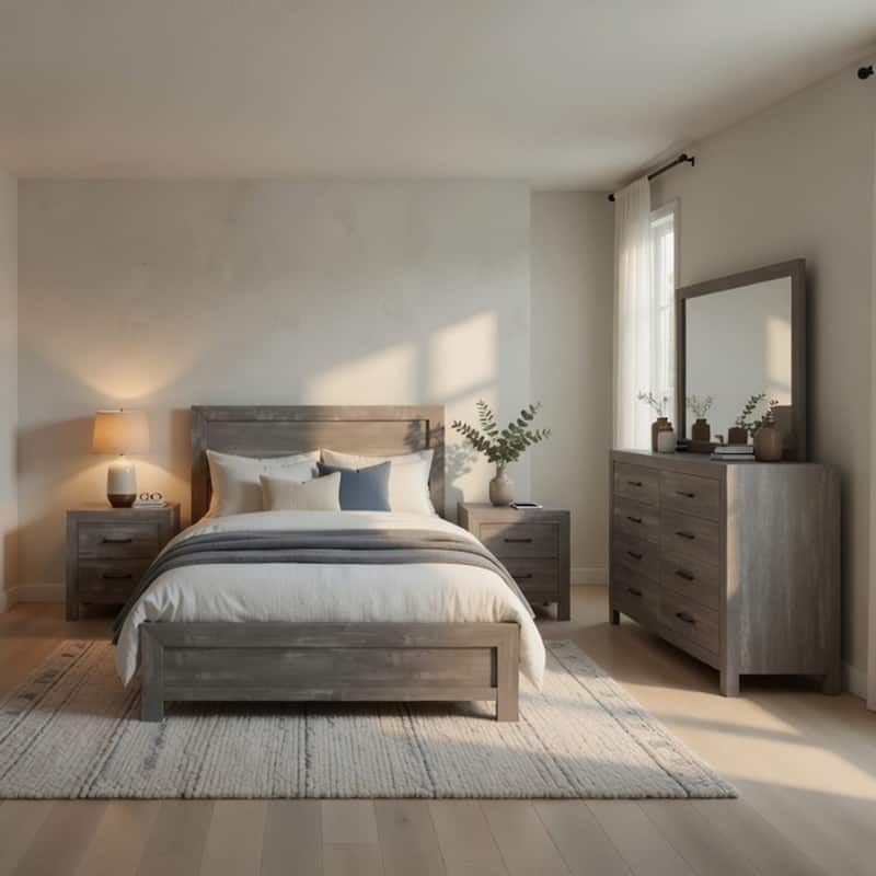 grey nightstands and dresser Kelowna Solid Mahogany Wood 4 Piece Grey Bedroom Set