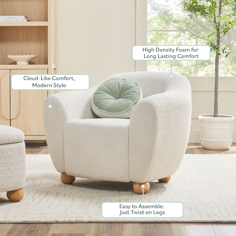 Walker Edison 2-Piece Contemporary Boucle Accent Chair and Storage Ottoman