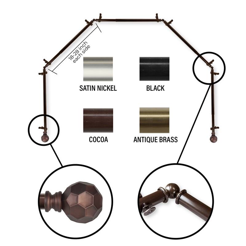 InStyleDesign 13/16" Finley 5-Sided Bay Window Curtain Rod (18-28 inch each side) - Cocoa