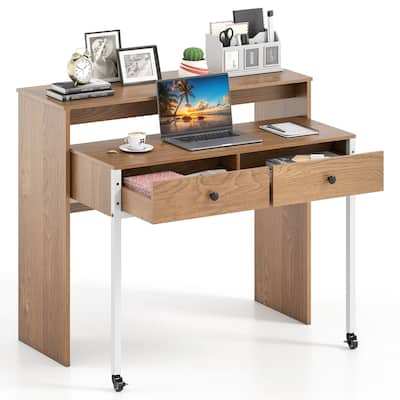 Costway 39.5" Expandable Rolling Computer Desk with Monitor Shelf