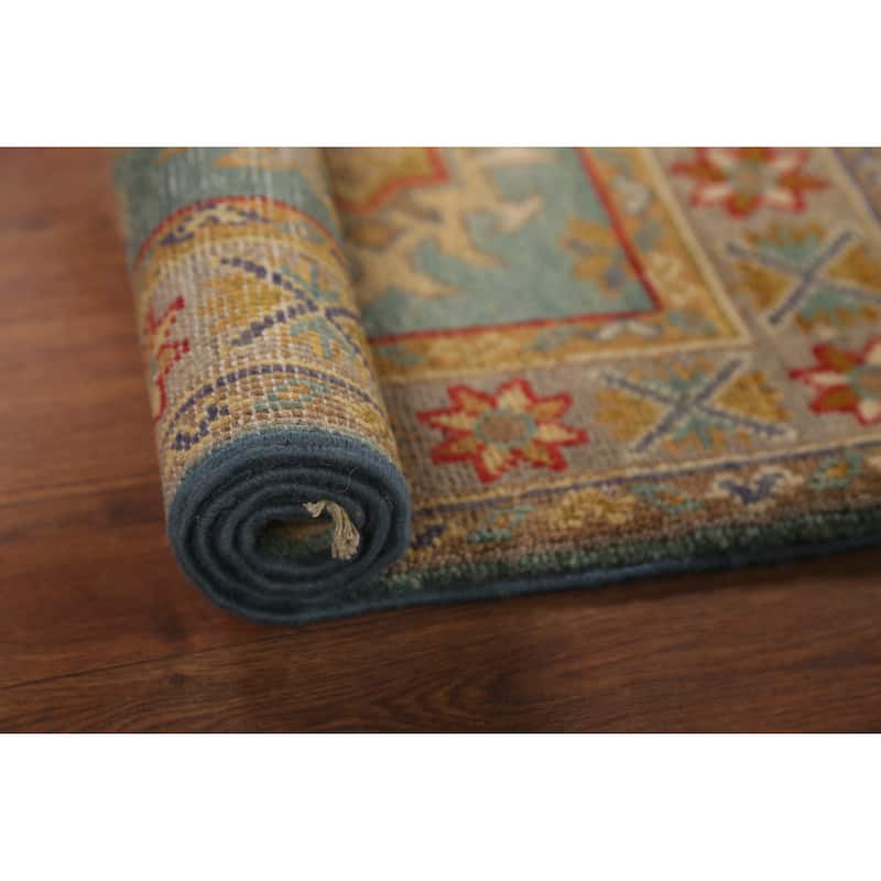 Light Blue Kazak Accent Rug Hand-Knotted Geometric Wool Carpet - 2'1"x 2'10"