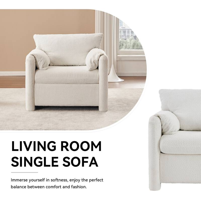 Comfortable Plush Chenille Armchair for Various Rooms with Durable Construction - Ivory White