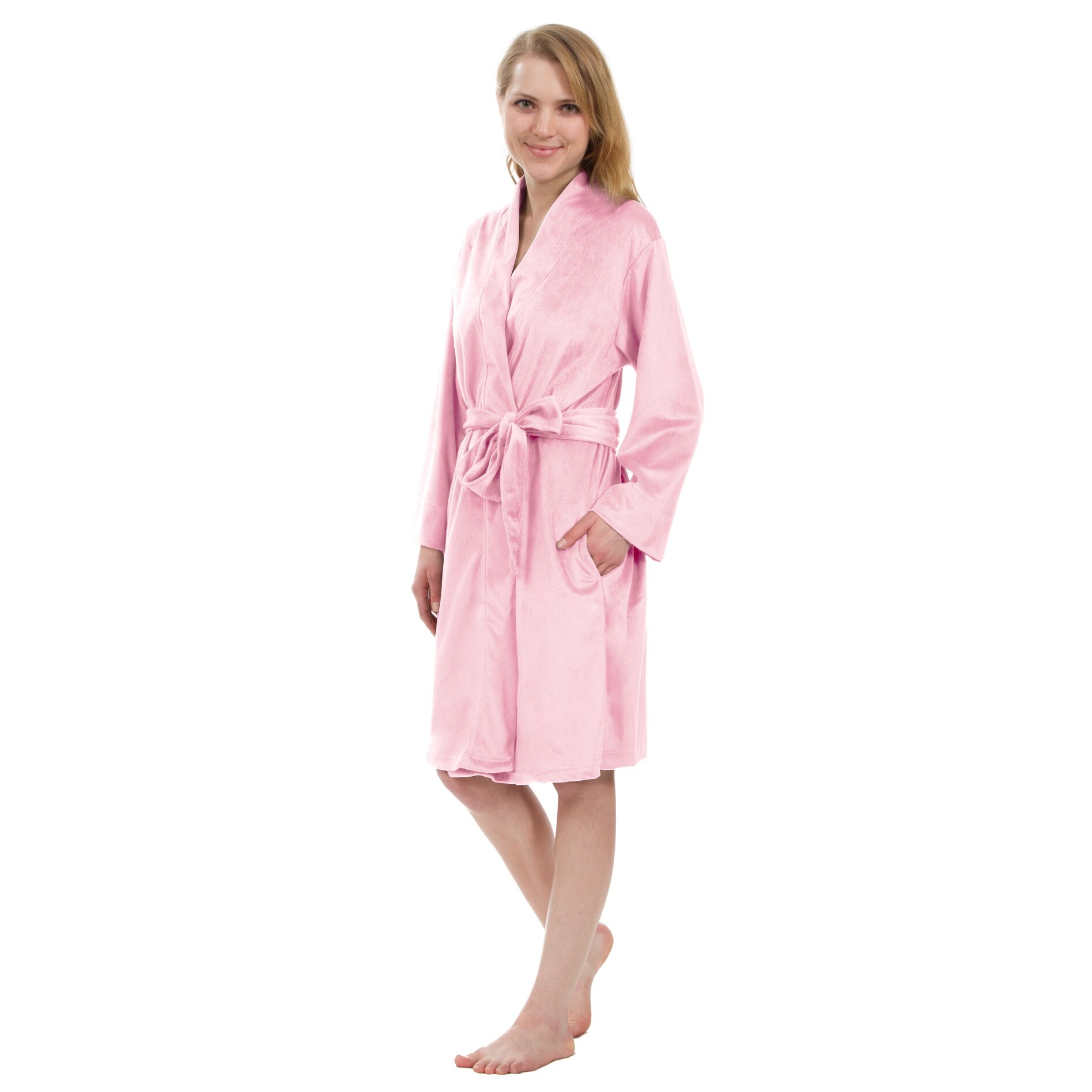 Leisureland Women's Ultra Soft Velvet Fleece Robe with Inseam Pockets