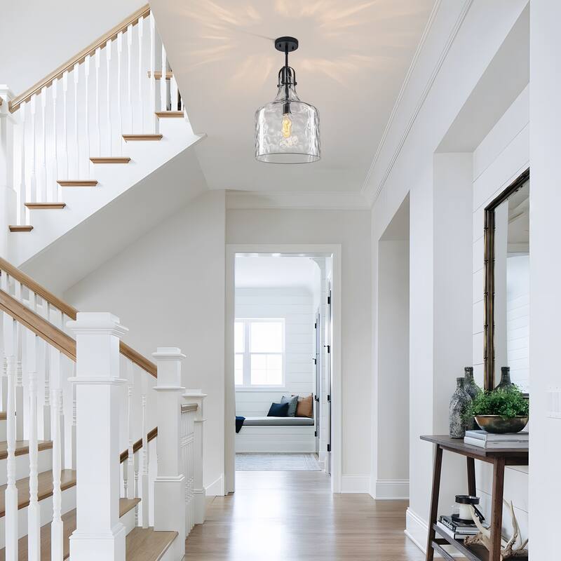 Starsky 1-Light 11.81in. Modern Globe Single Clear Hammered Glass Pendant