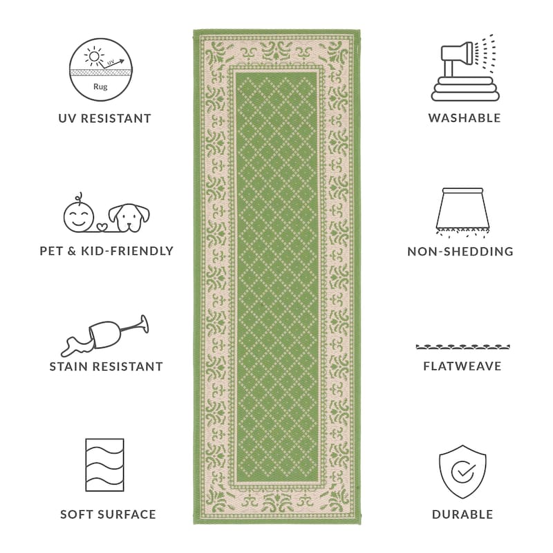 SAFAVIEH, Courtyard Pina Indoor/ Outdoor Waterproof Patio Backyard Rug - 2'3" x 6'7" Runner - Olive/Natural
